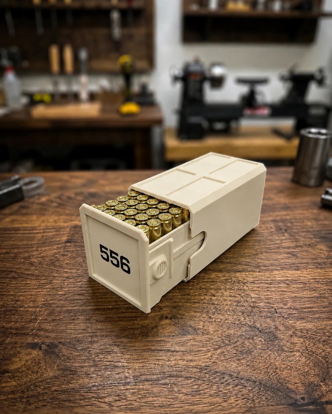 5.56 Ammo Box – 50 Round Stackable Ammunition Storage Case – Sliding Drawer with Dual Latches