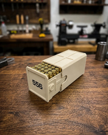 5.56 Ammo Box – 50 Round Stackable Ammunition Storage Case – Sliding Drawer with Dual Latches