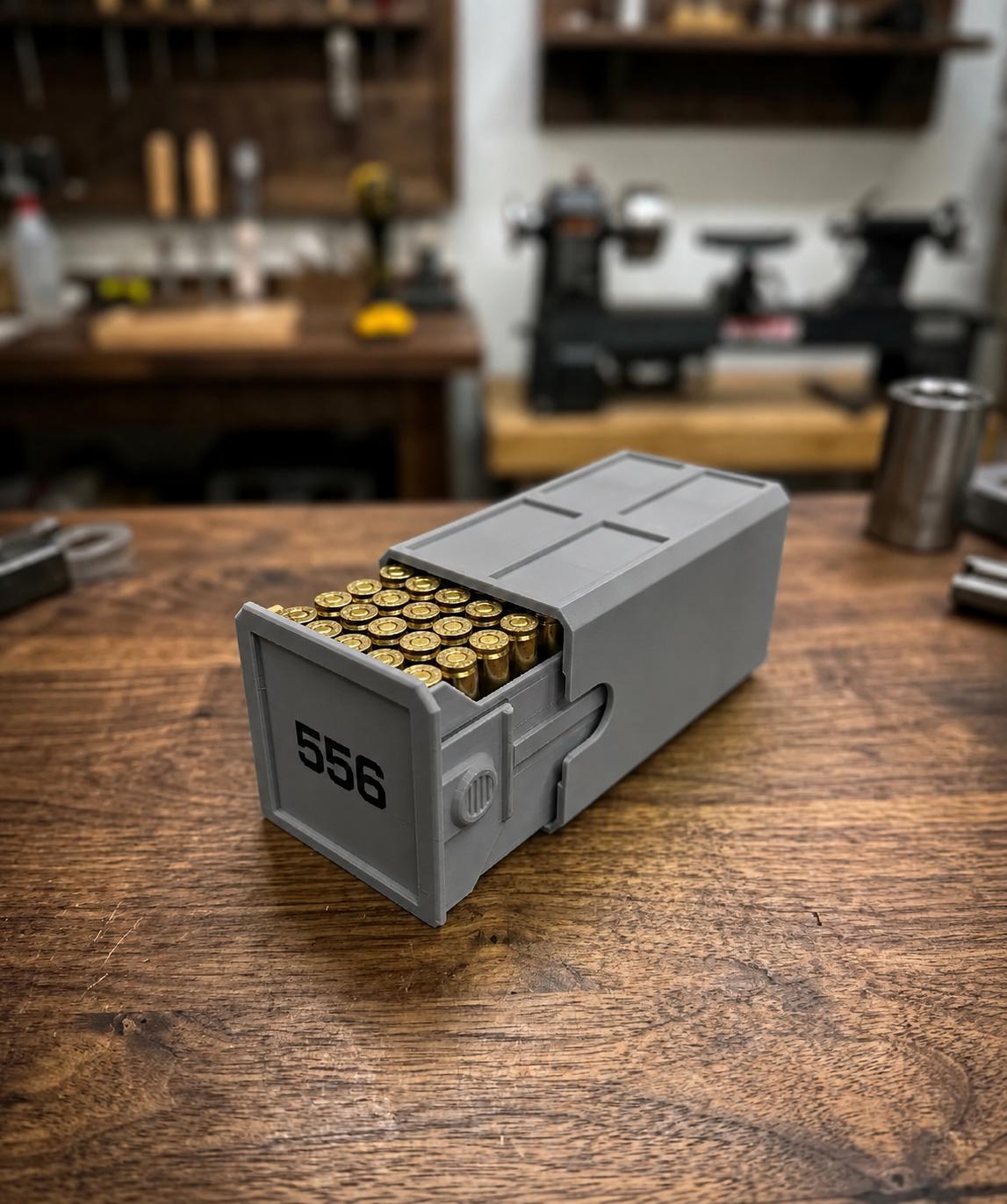 5.56 Ammo Box – 50 Round Stackable Ammunition Storage Case – Sliding Drawer with Dual Latches