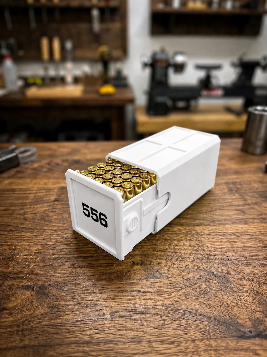 5.56 Ammo Box – 50 Round Stackable Ammunition Storage Case – Sliding Drawer with Dual Latches