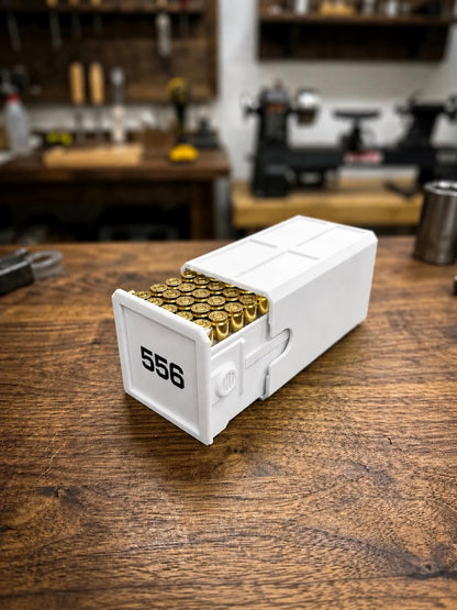 5.56 Ammo Box – 50 Round Stackable Ammunition Storage Case – Sliding Drawer with Dual Latches