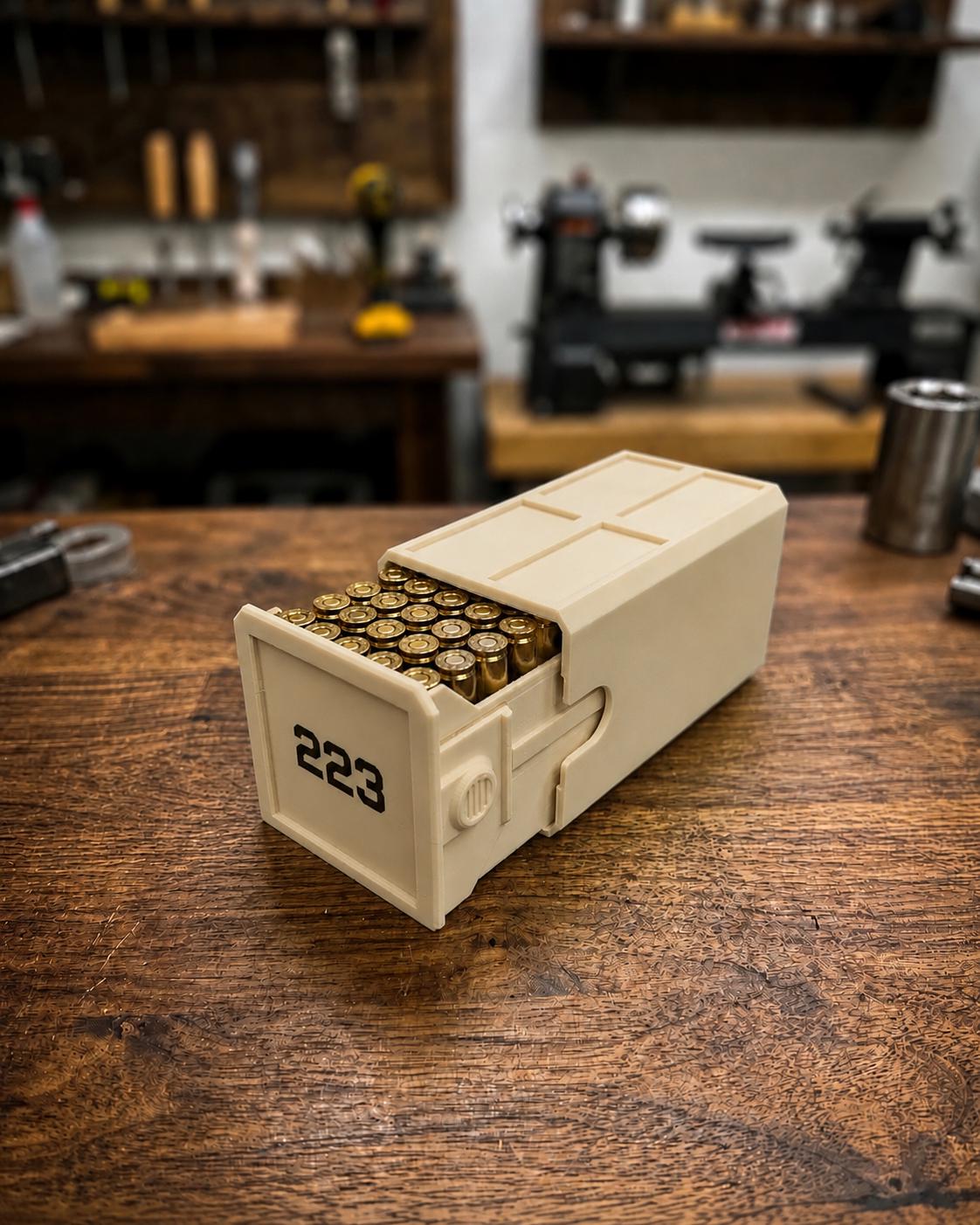 223 Ammo Box – 50 Round Stackable Ammunition Storage Case – Sliding Drawer with Dual Latches