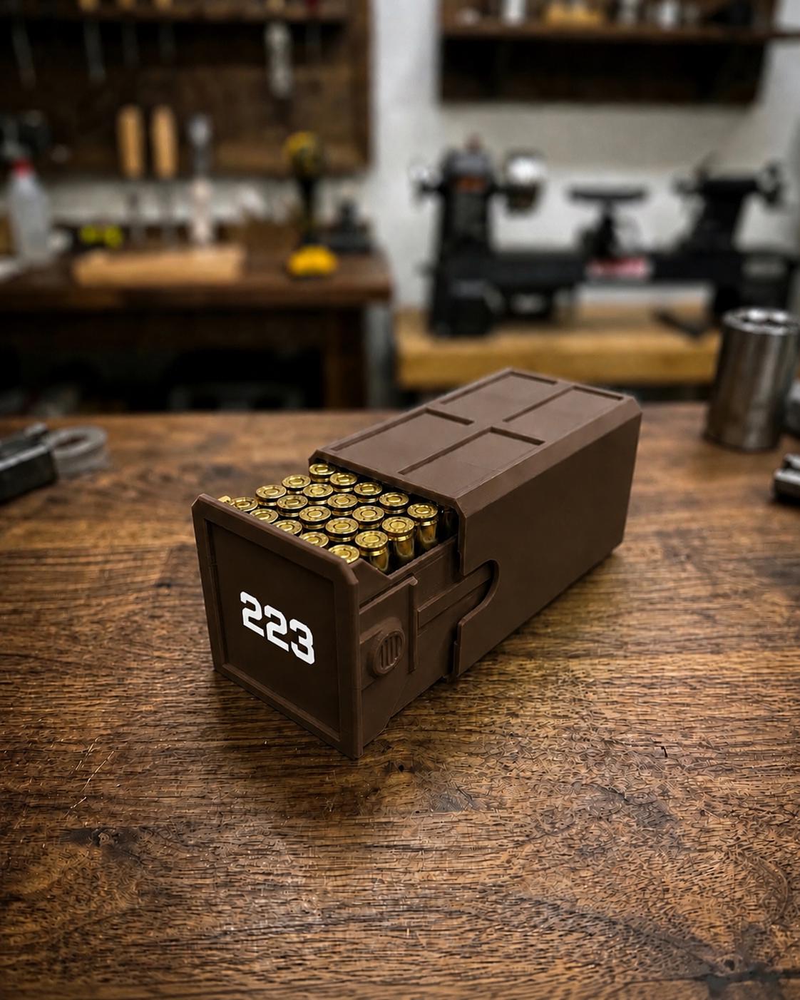 223 Ammo Box – 50 Round Stackable Ammunition Storage Case – Sliding Drawer with Dual Latches