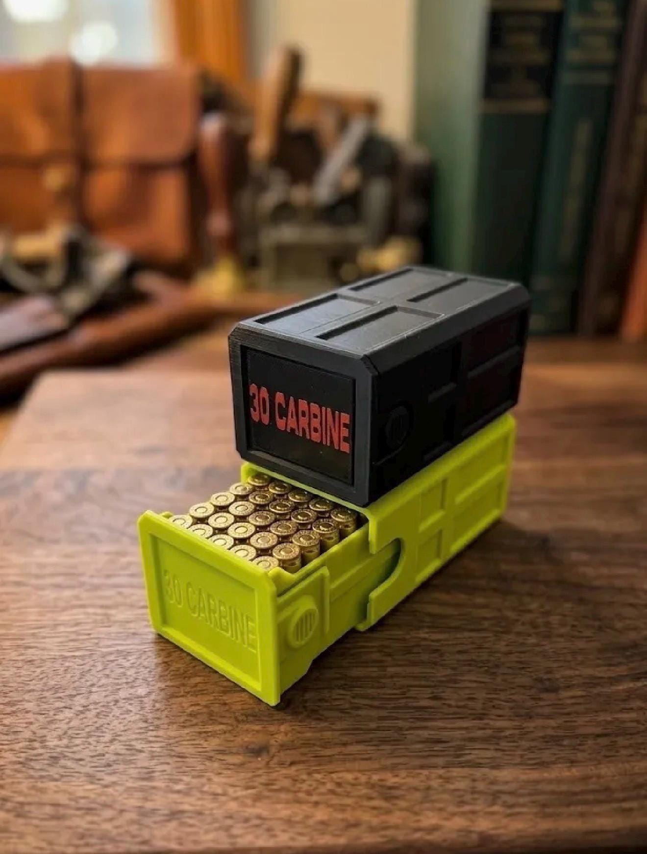 30 Carbine 50 Round Ammo Box – Stackable, Dual Latch, Storage Case, Custom Colors