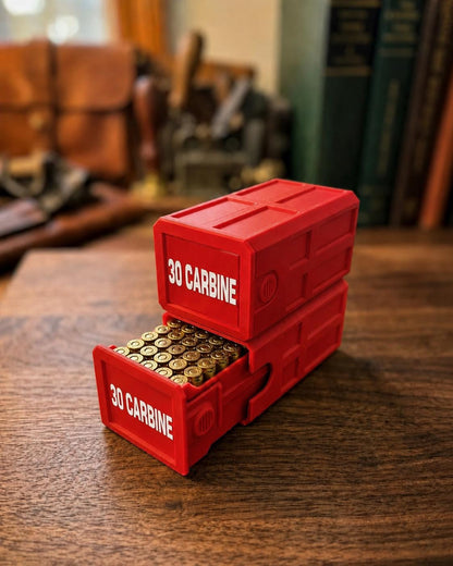 30 Carbine 50 Round Ammo Box – Stackable, Dual Latch, Storage Case, Custom Colors