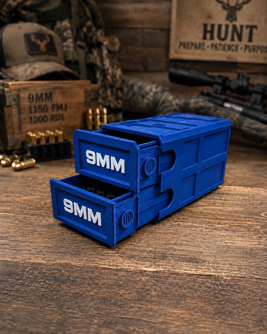 9MM Ammo Storage Box – 100 Round Stackable Case, Dual-Latch Organizer