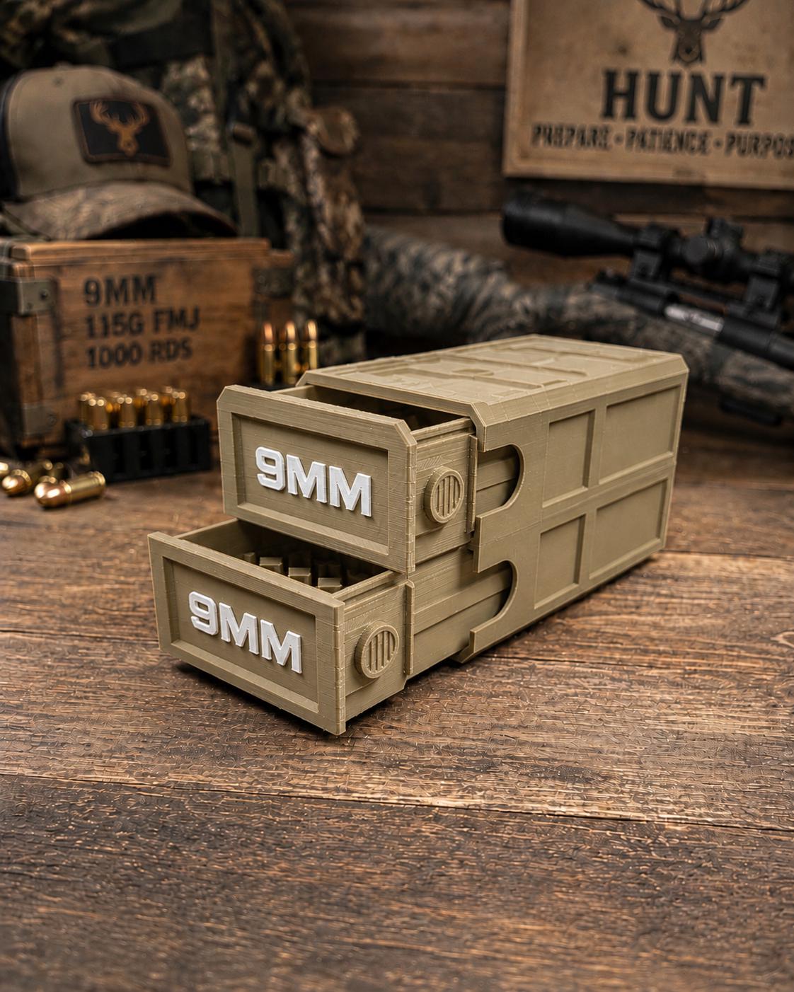 9MM Ammo Storage Box – 100 Round Stackable Case, Dual-Latch Organizer