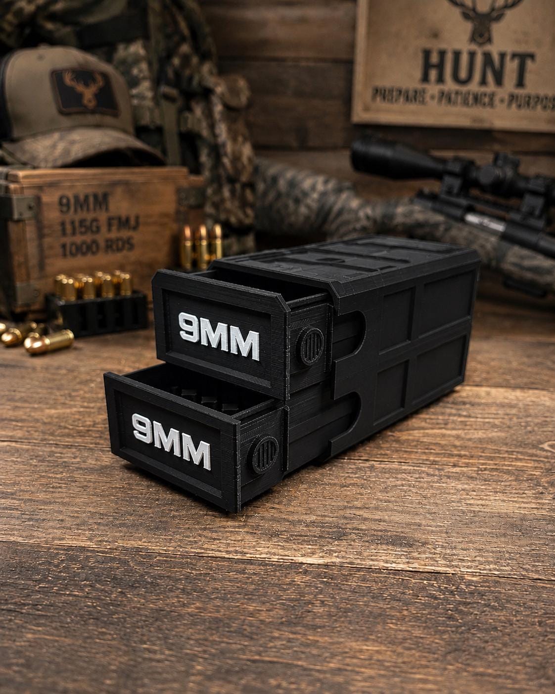 9MM Ammo Storage Box – 100 Round Stackable Case, Dual-Latch Organizer