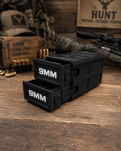 9MM Ammo Storage Box – 100 Round Stackable Case, Dual-Latch Organizer