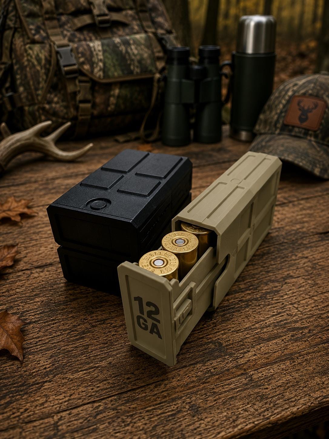 12 Gauge Hunting Ammo Box – 5 Round Shotgun Shell Holder, Stackable Storage Case. Custom Colors.