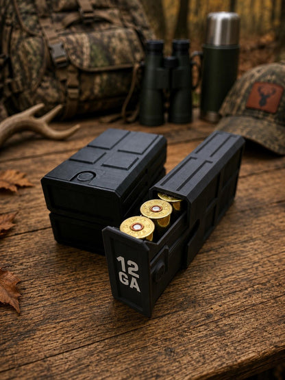 12 Gauge Hunting Ammo Box – 5 Round Shotgun Shell Holder, Stackable Storage Case. Custom Colors.