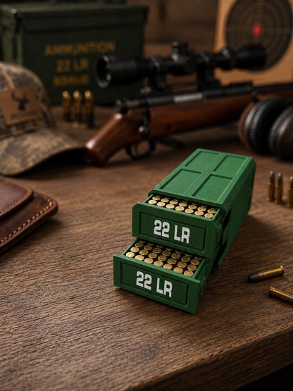 22LR Ammo Box – 210 Round Capacity – Stackable Sliding Ammunition Storage Case