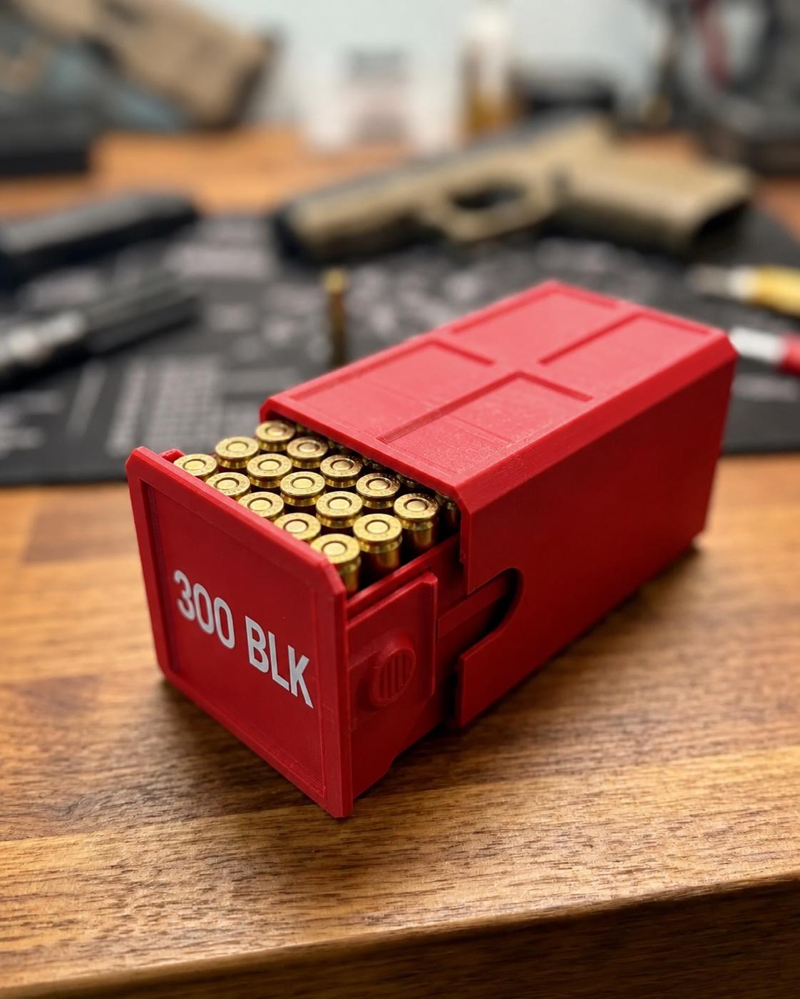 300 Blackout Ammo Box, 50-Round Stackable Ammunition Storage Case. Custom Colors
