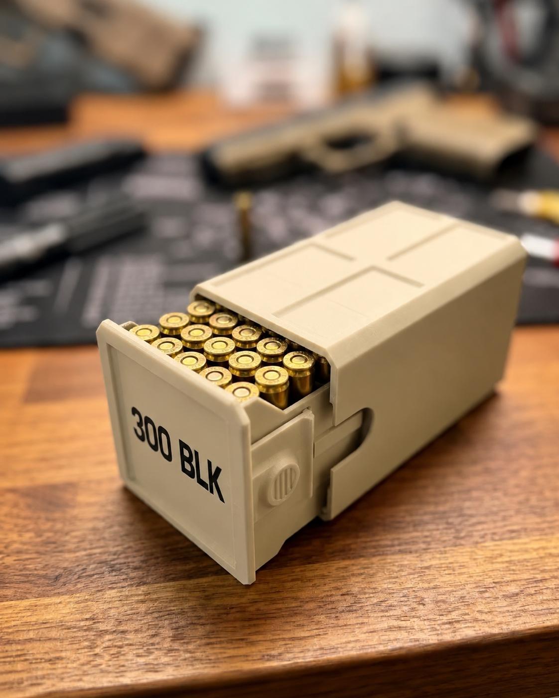 300 Blackout Ammo Box, 50-Round Stackable Ammunition Storage Case. Custom Colors