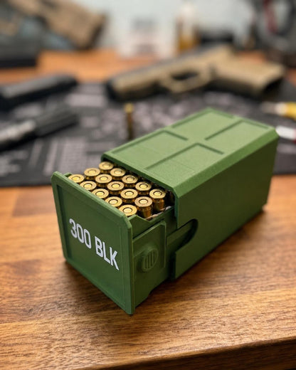 300 Blackout Ammo Box, 50-Round Stackable Ammunition Storage Case. Custom Colors