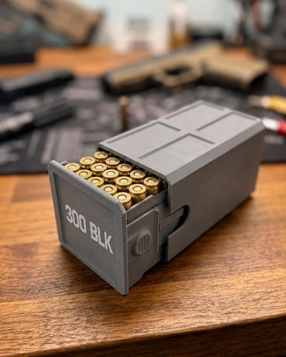 300 Blackout Ammo Box, 50-Round Stackable Ammunition Storage Case. Custom Colors