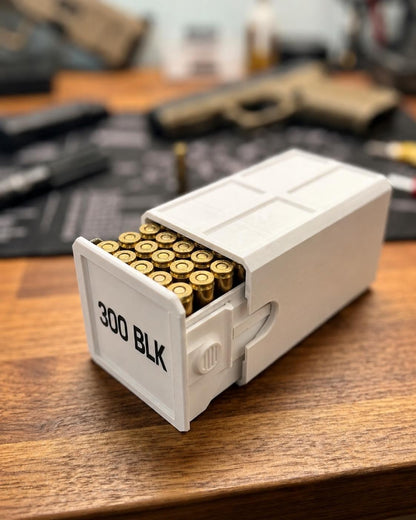 300 Blackout Ammo Box, 50-Round Stackable Ammunition Storage Case. Custom Colors