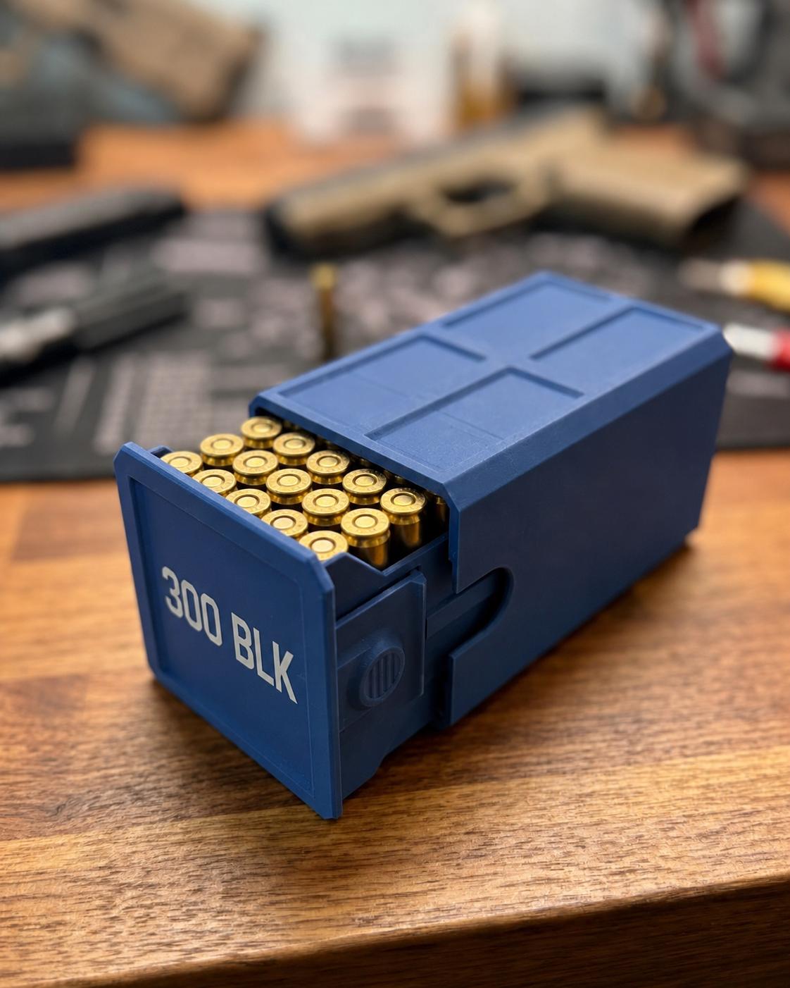 300 Blackout Ammo Box, 50-Round Stackable Ammunition Storage Case. Custom Colors