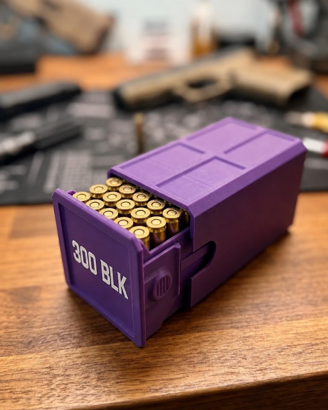 300 Blackout Ammo Box, 50-Round Stackable Ammunition Storage Case. Custom Colors