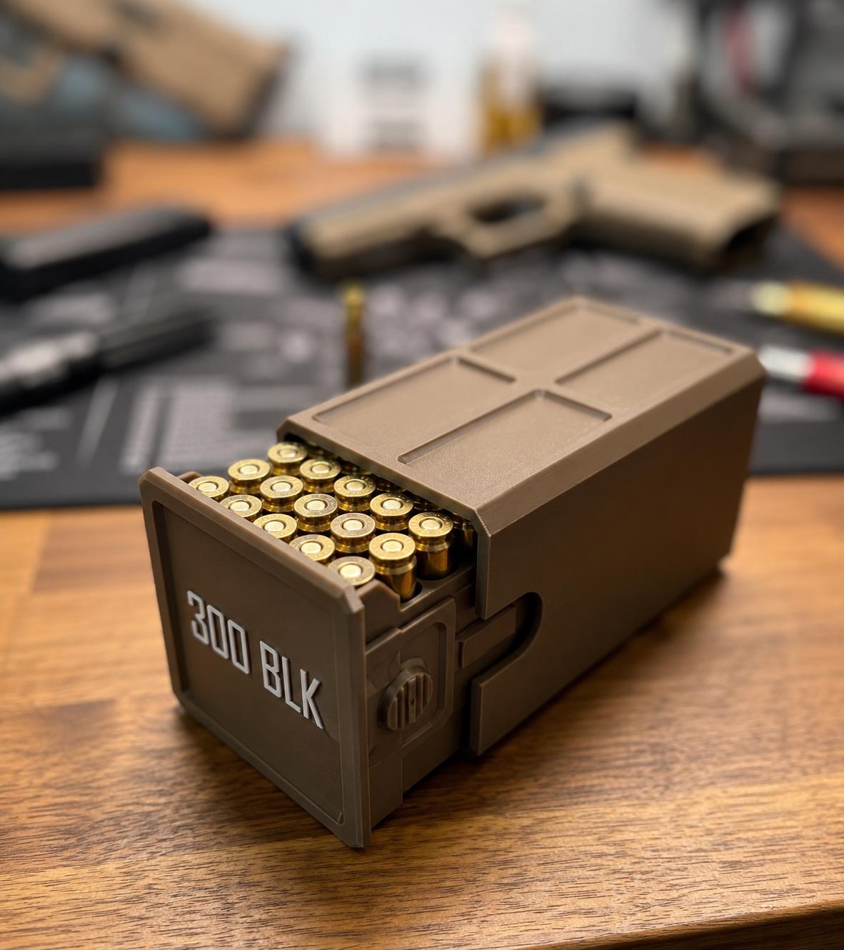 300 Blackout Ammo Box, 50-Round Stackable Ammunition Storage Case. Custom Colors