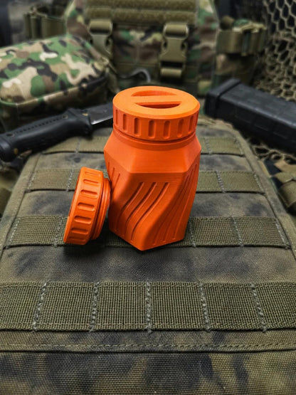 Rugged Twisted Storage Container, Tactical Screw Top Utility Capsule, EDC Gear Container with Lanyard Hole. Gift for outdoor hunter dad