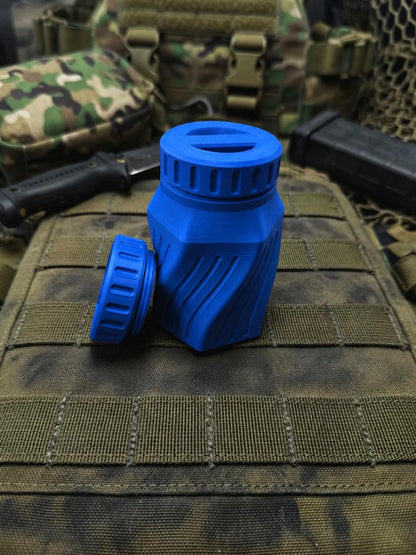 Rugged Twisted Storage Container, Tactical Screw Top Utility Capsule, EDC Gear Container with Lanyard Hole. Gift for outdoor hunter dad