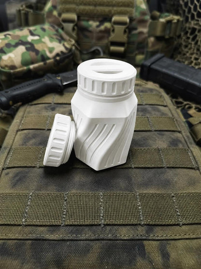 Rugged Twisted Storage Container, Tactical Screw Top Utility Capsule, EDC Gear Container with Lanyard Hole. Gift for outdoor hunter dad