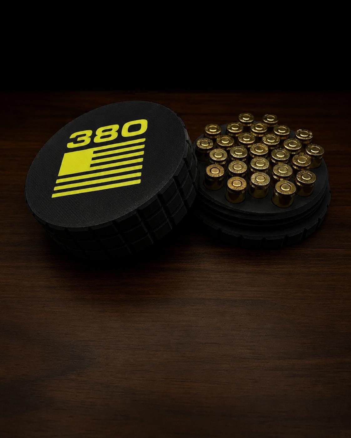 9MM Circular Frag Pattern 26 Rounds Ammo Case, Quick-Twist Lid, Multiple Color Options