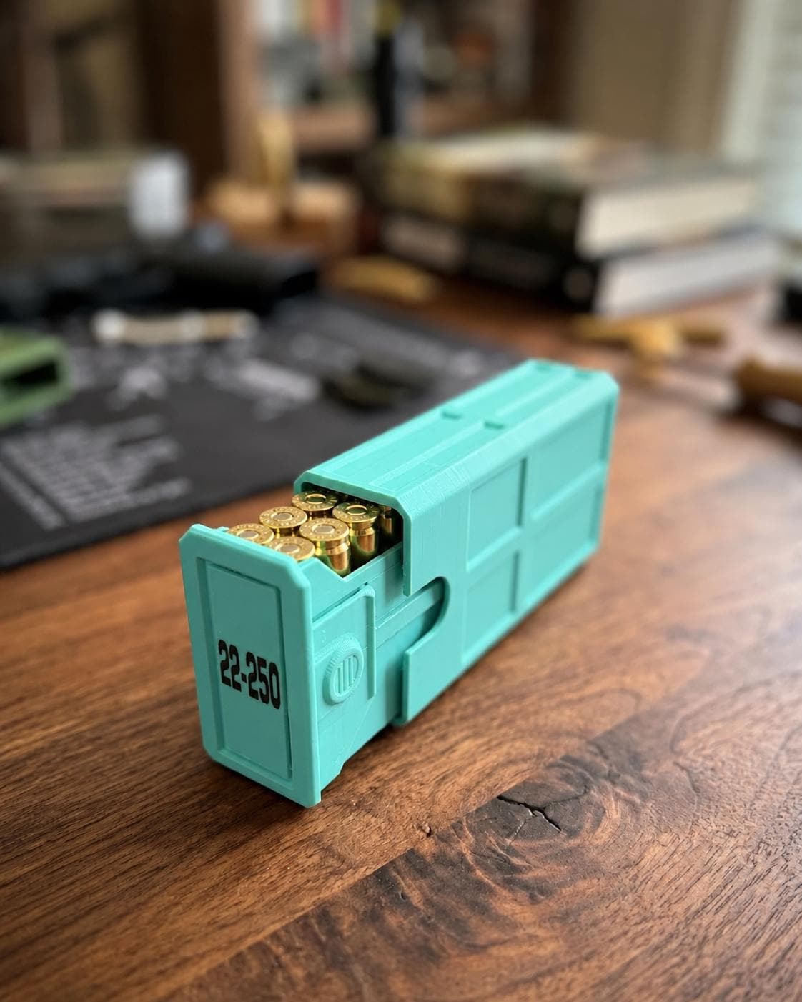 22-250 Remington Ammo Box, 20 Round Stackable Ammunition Storage Case, Custom Color Range Box and Gun Safe Organizer