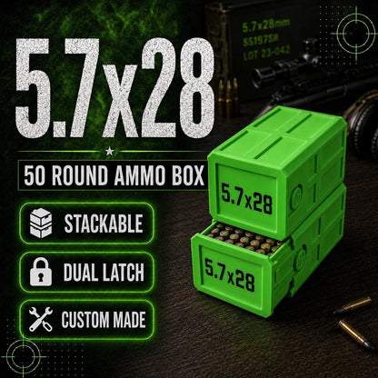 5.7x28 FN 50 Round Ammo Box – Stackable, Dual Latch Storage Case
