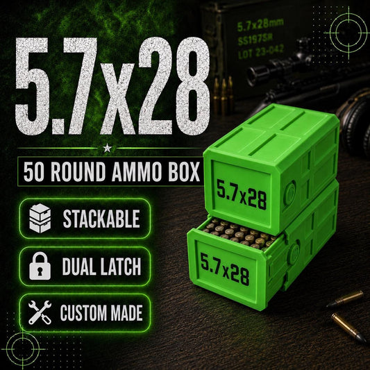 5.7x28 FN 50 Round Ammo Box – Stackable, Dual Latch Storage Case
