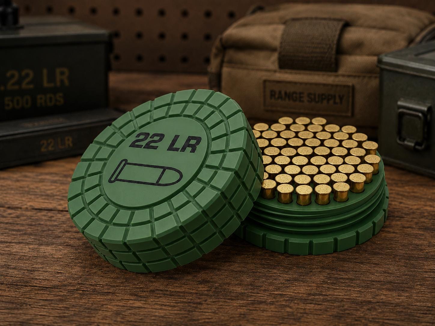 22LR Pocket Ammo Box – 55 Round Capacity – Compact Stackable Sliding Ammunition Storage Case