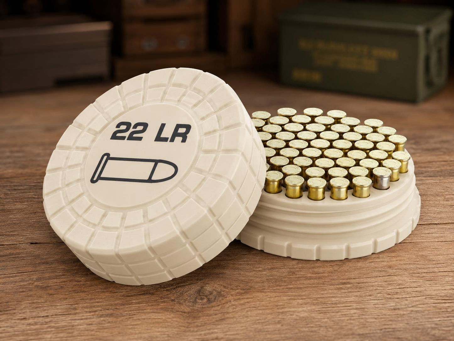 22LR Pocket Ammo Box – 55 Round Capacity – Compact Stackable Sliding Ammunition Storage Case