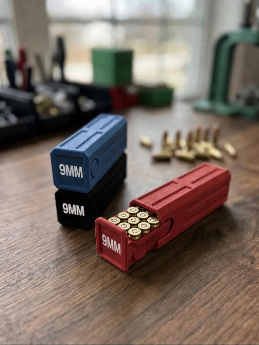 9MM Ammo Pocket Storage Box – 20 Round Stackable Case, Dual-Latch Organizer