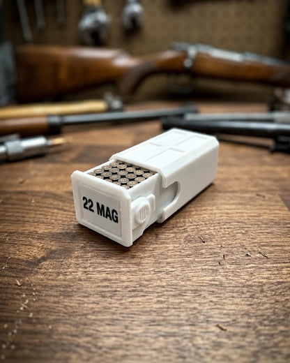 22 Magnum Ammo Box – 50 Round Stackable Storage Case with Sliding Drawer, Dual Latches.