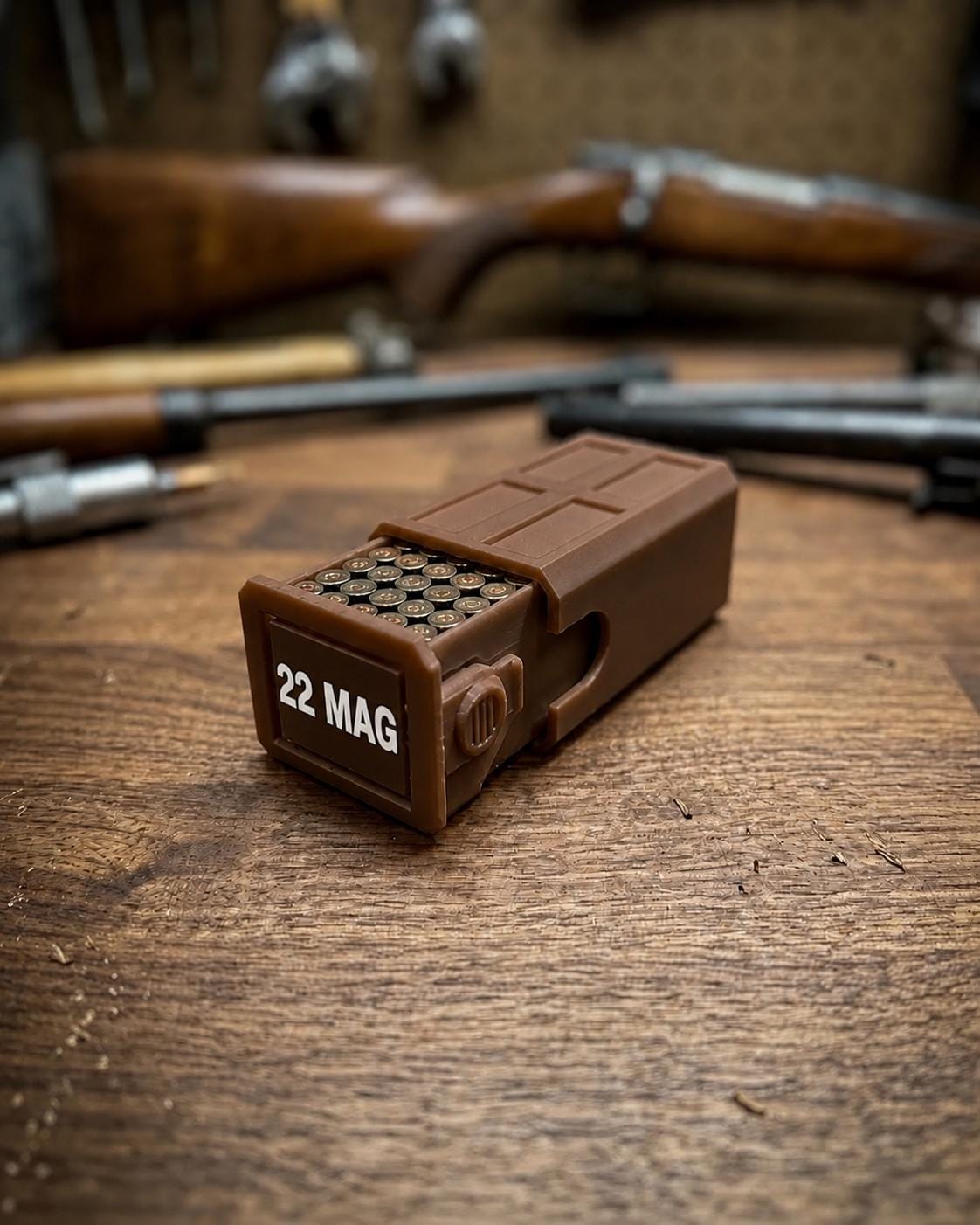 22 Magnum Ammo Box – 50 Round Stackable Storage Case with Sliding Drawer, Dual Latches.