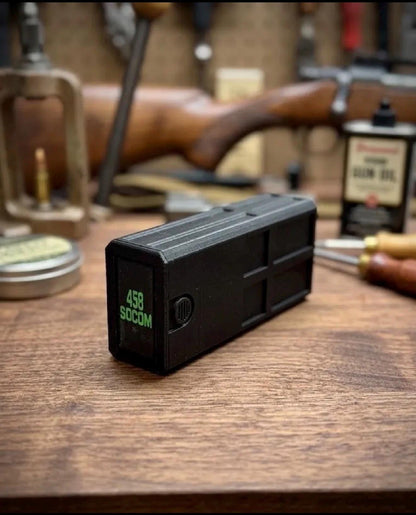458 SOCOM Ammo Box – Empty 20 Round 3D Printed Ammunition Storage Case, Stackable Sliding Range Box, Secure Dual Latch Holder
