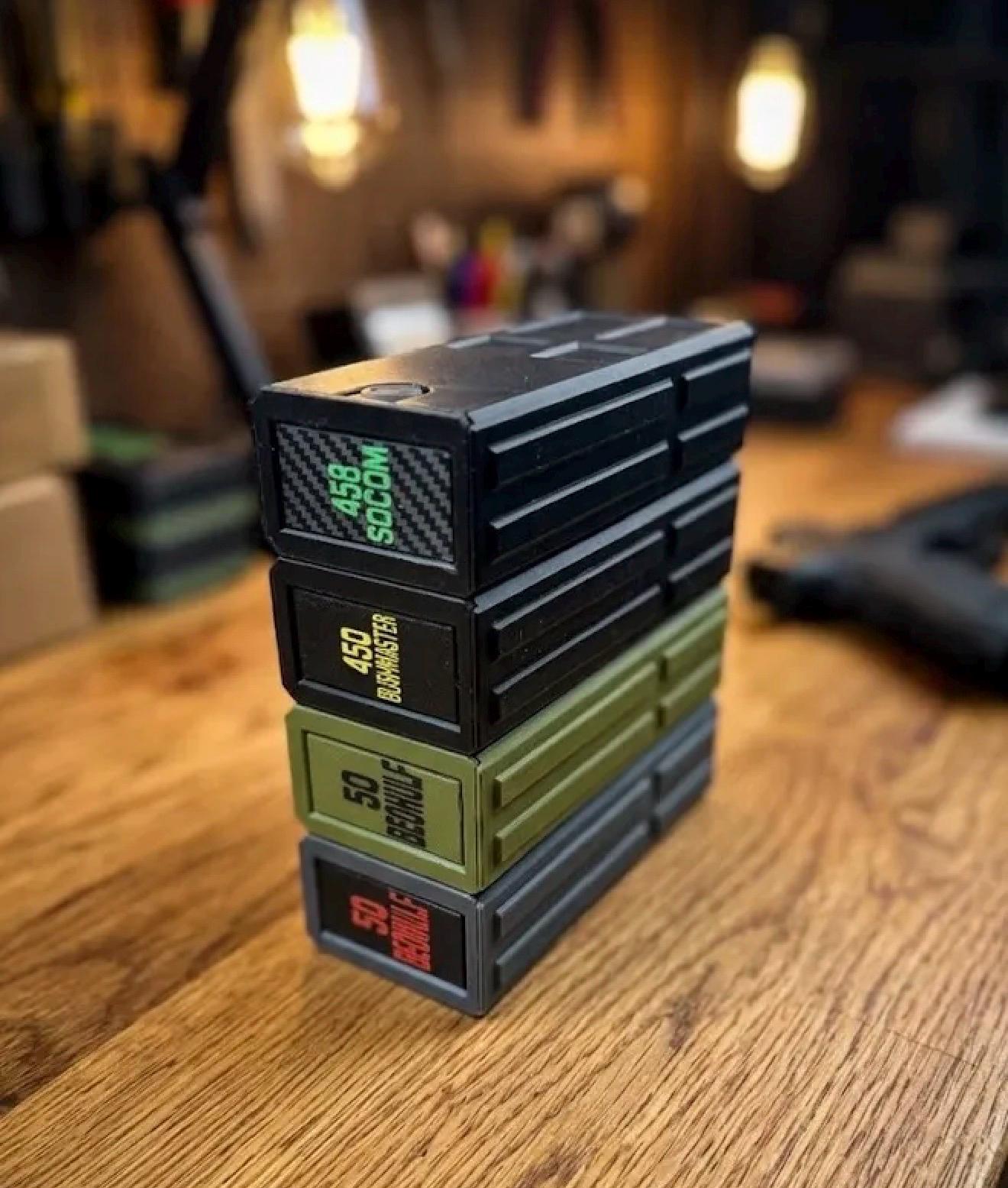 458 SOCOM Ammo Box – Empty 20 Round 3D Printed Ammunition Storage Case, Stackable Sliding Range Box, Secure Dual Latch Holder