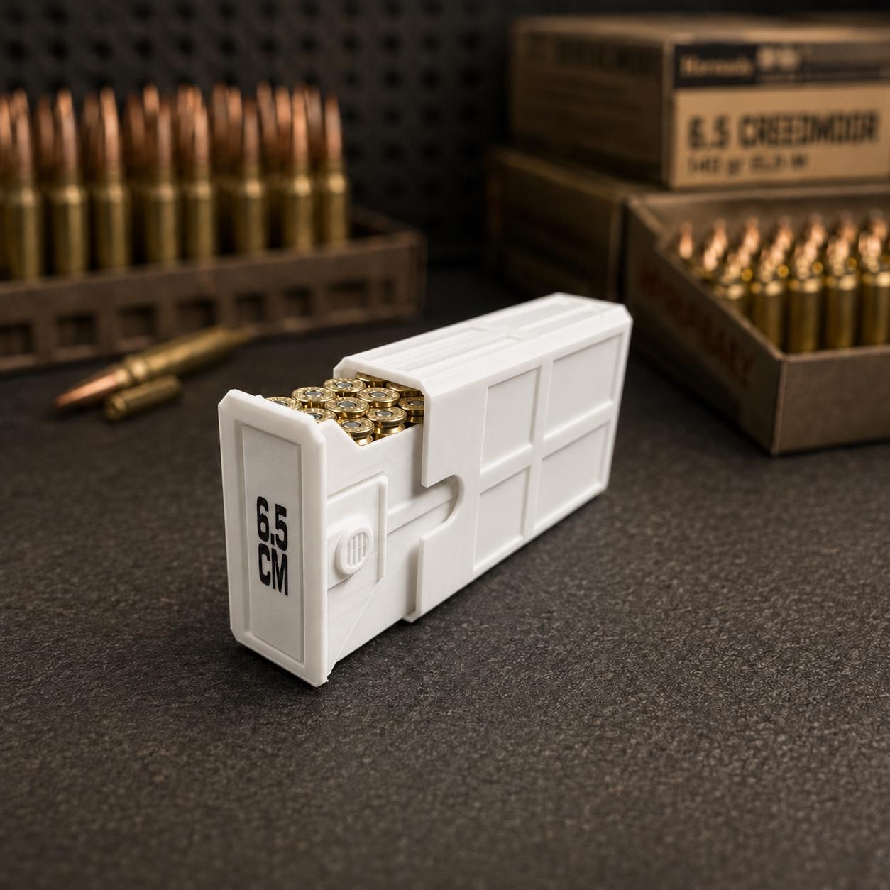 6.5 Creedmoor Ammo Box, 20 Round 6.5 CM Ammunition Storage Case, Custom, Sliding Tray Stackable Range Box