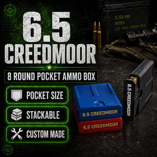 6.5 Creedmoor 8 Round Pocket Ammo Box, Stackable Storage Case (Made in USA)