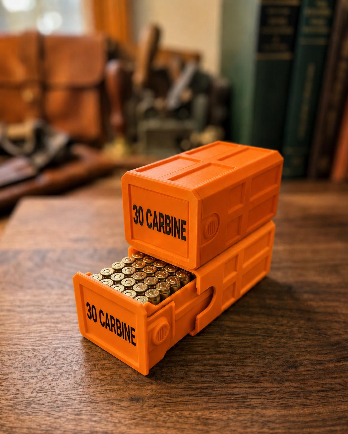 30 Carbine 50 Round Ammo Box – Stackable, Dual Latch, Storage Case, Custom Colors