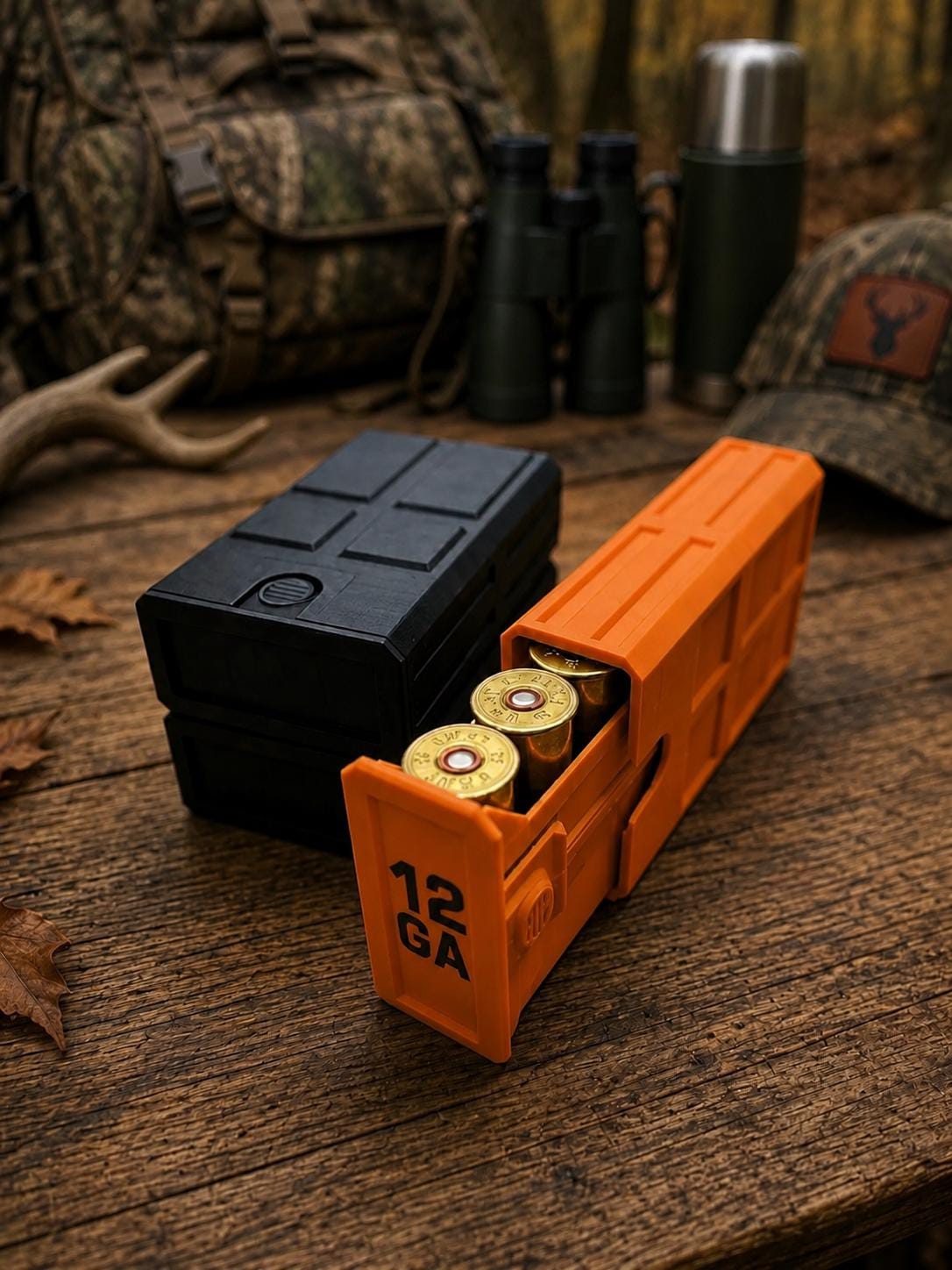 12 Gauge Hunting Ammo Box – 5 Round Shotgun Shell Holder, Stackable Storage Case. Custom Colors.