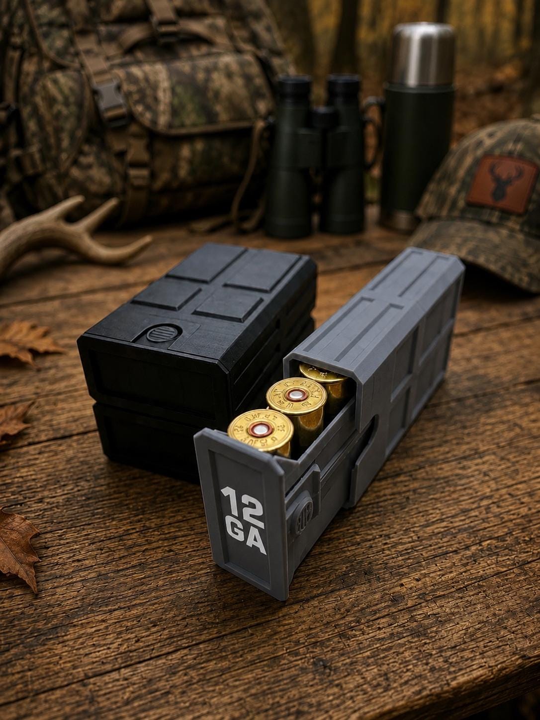 12 Gauge Hunting Ammo Box – 5 Round Shotgun Shell Holder, Stackable Storage Case. Custom Colors.