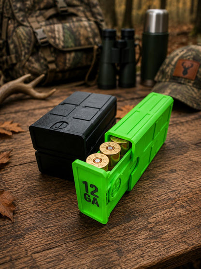 12 Gauge Hunting Ammo Box – 5 Round Shotgun Shell Holder, Stackable Storage Case. Custom Colors.