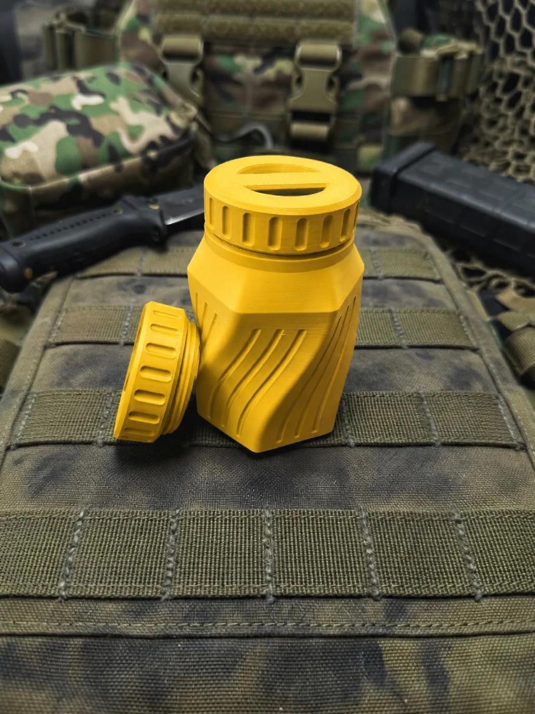Rugged Twisted Storage Container, Tactical Screw Top Utility Capsule, EDC Gear Container with Lanyard Hole. Gift for outdoor hunter dad