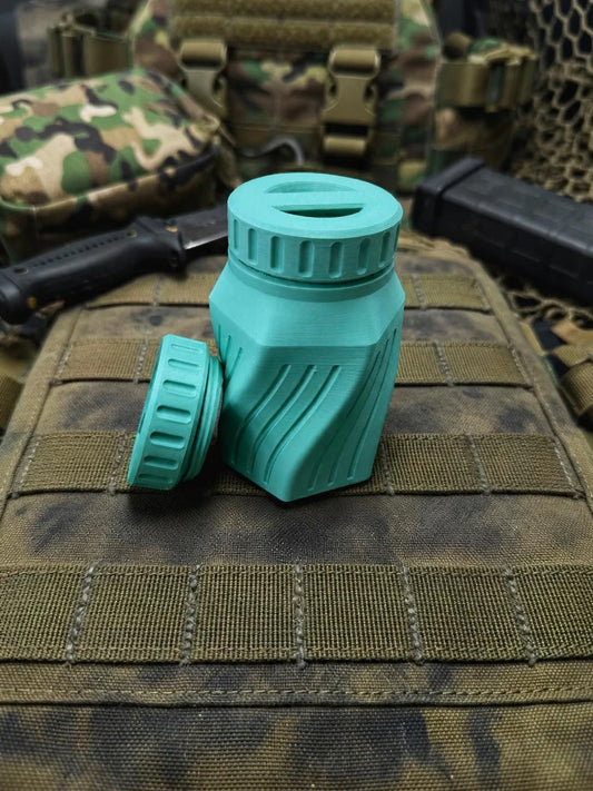 Rugged Twisted Storage Container, Tactical Screw Top Utility Capsule, EDC Gear Container with Lanyard Hole. Gift for outdoor hunter dad