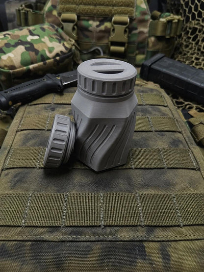 Rugged Twisted Storage Container, Tactical Screw Top Utility Capsule, EDC Gear Container with Lanyard Hole. Gift for outdoor hunter dad