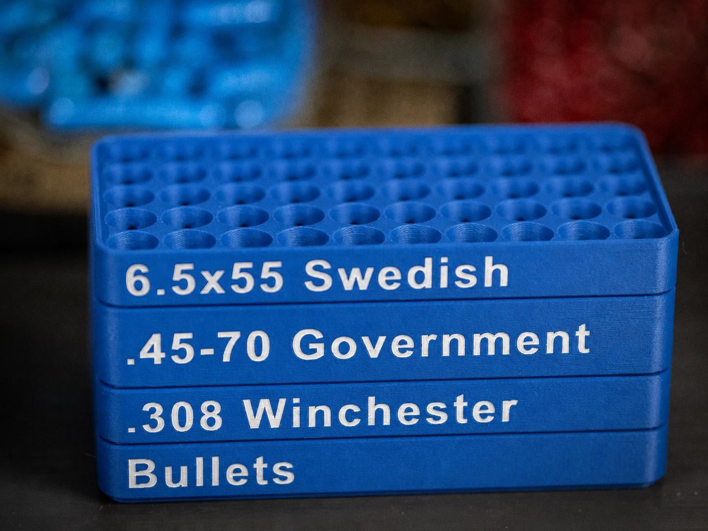 Custom Rifle Bullet Reloading Tray – Ammo Loading Block. Multiple Calibers and Colors