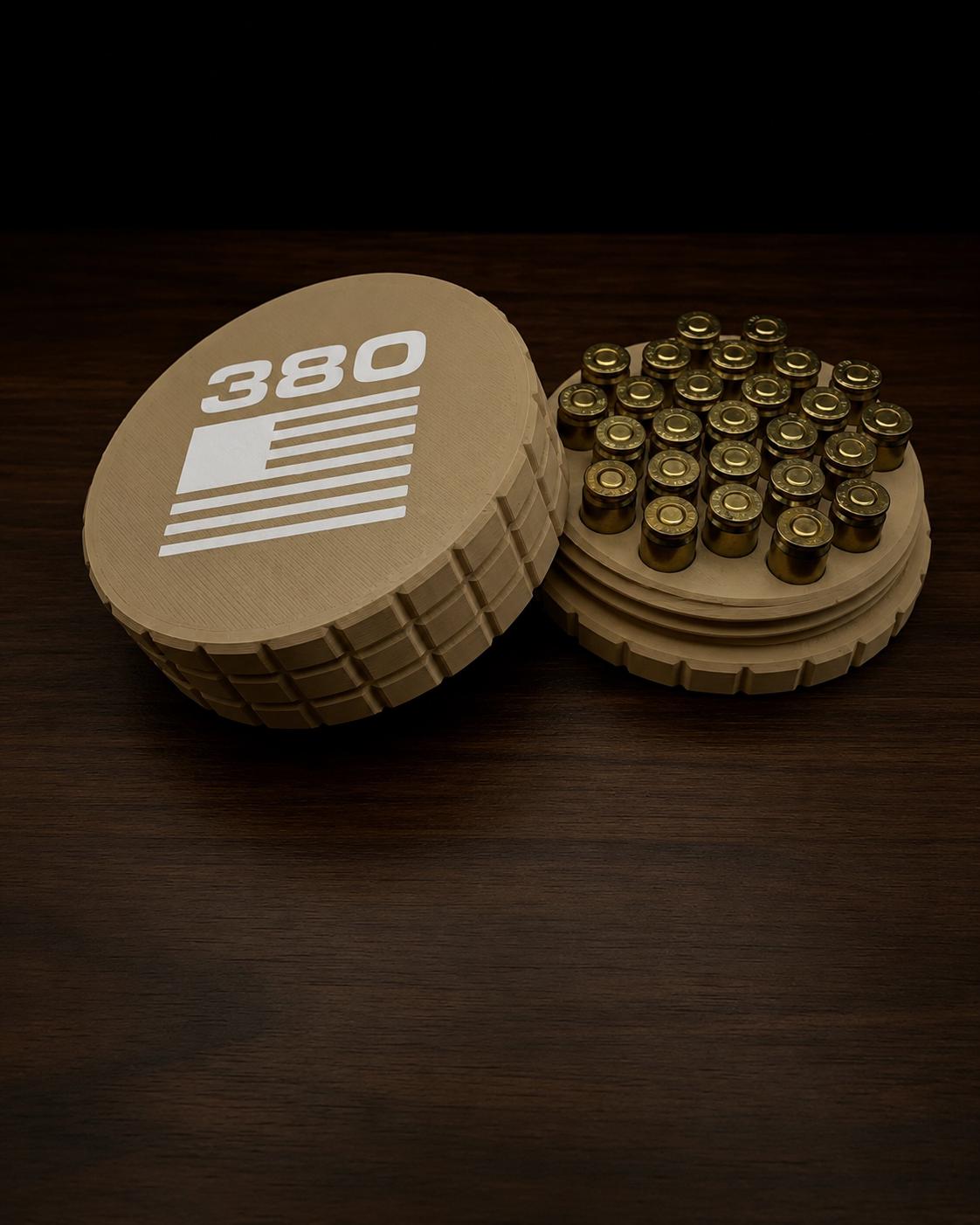 9MM Circular Frag Pattern Ammo Case, Quick-Twist Lid, Multiple Color Options