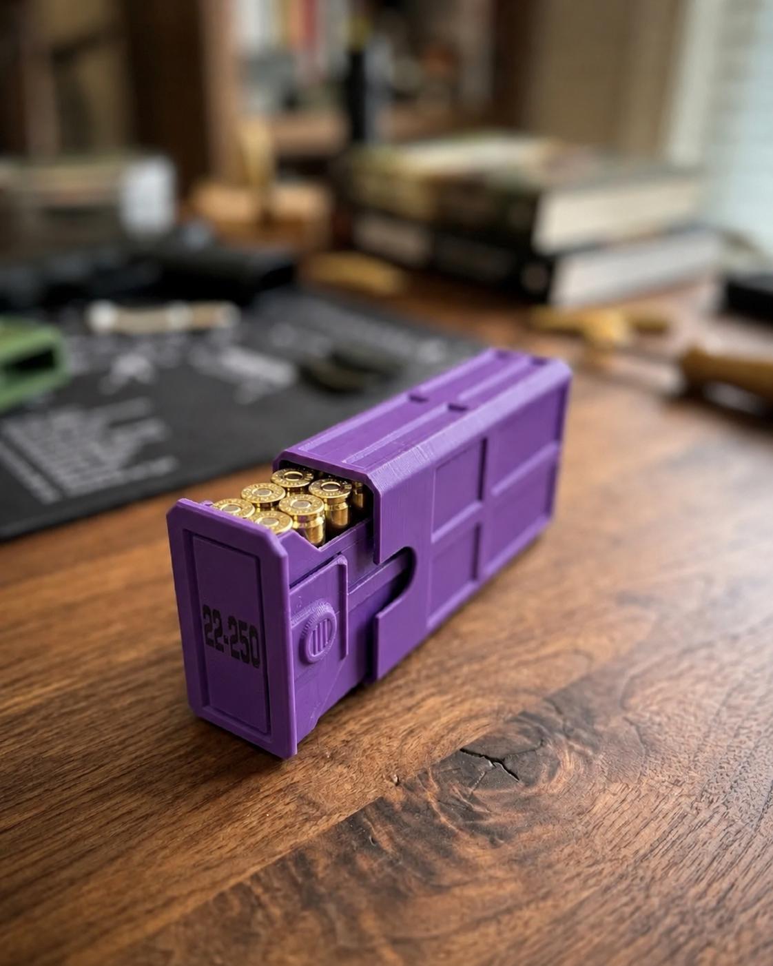 22-250 Remington Ammo Box, 20 Round Stackable Ammunition Storage Case, Custom Color Range Box and Gun Safe Organizer